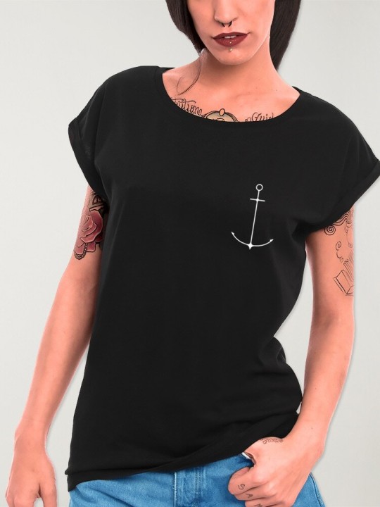 Maglietta Donna Nera Minimal Anchor