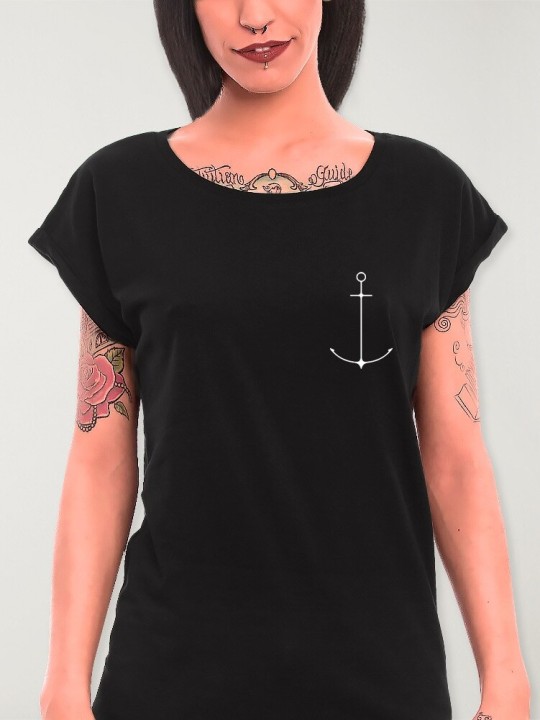 Maglietta Donna Nera Minimal Anchor