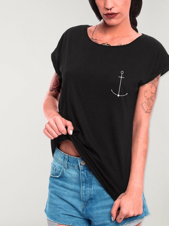 Maglietta Donna Nera Minimal Anchor