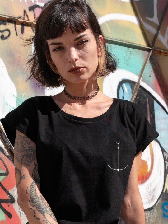 Women T-shirt Black Minimal Anchor