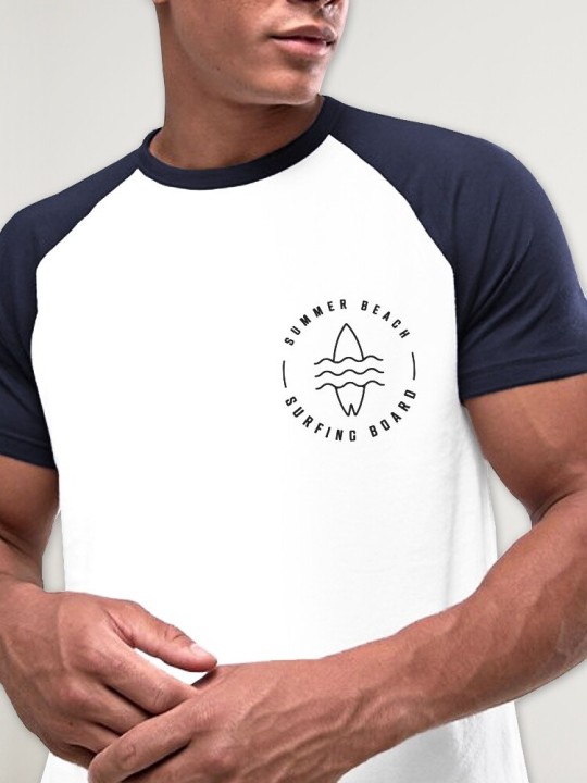 Men T-Shirt White/Navy Baseball Summer Paradise