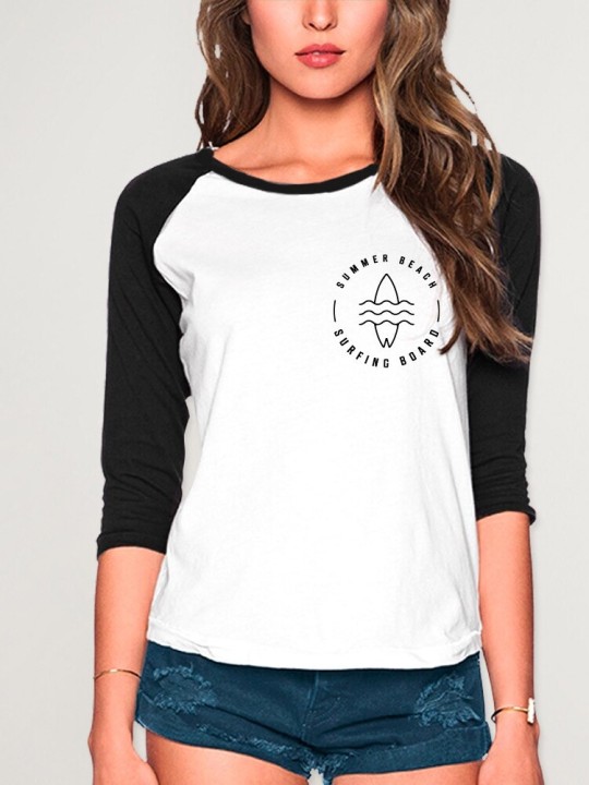 3/4 Sleeve Women T-Shirt White/Black Baseball Summer Paradise