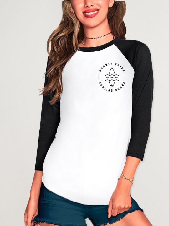 3/4 Sleeve Women T-Shirt White/Black Baseball Summer Paradise