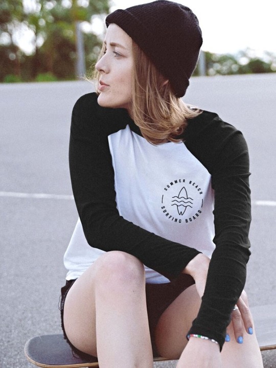 3/4 Sleeve Women T-Shirt White/Black Baseball Summer Paradise