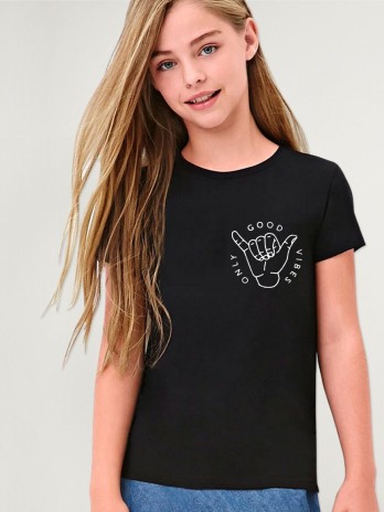 Girl T-shirt Black Good Vibes