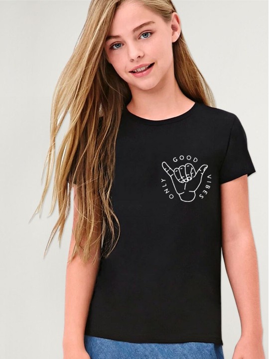 Girl T-shirt Black Good Vibes