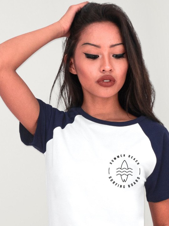 Camiseta Unisex Blanca/Azul Marino Baseball Summer Paradise