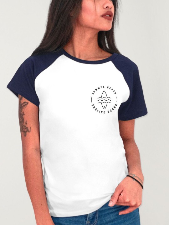 Camiseta Unisex Blanca/Azul Marino Baseball Summer Paradise