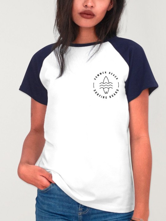 Camiseta Unisex Blanca/Azul Marino Baseball Summer Paradise