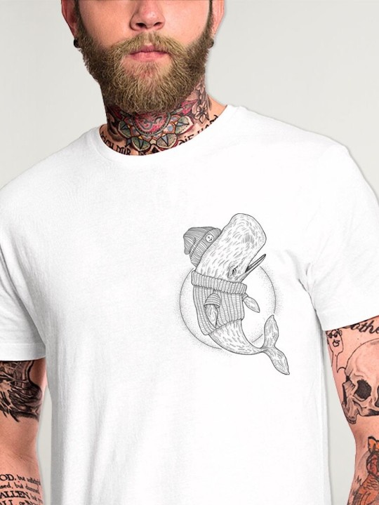 Men T-Shirt White Whale Sailor