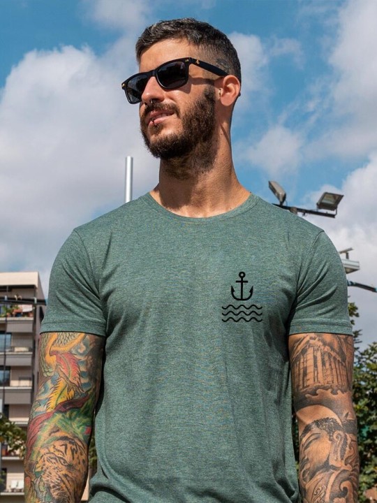 Men T-Shirt Green Lines