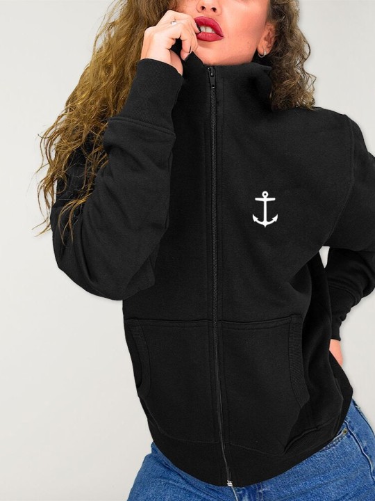 Women Hoodie with zipper Black Kalima