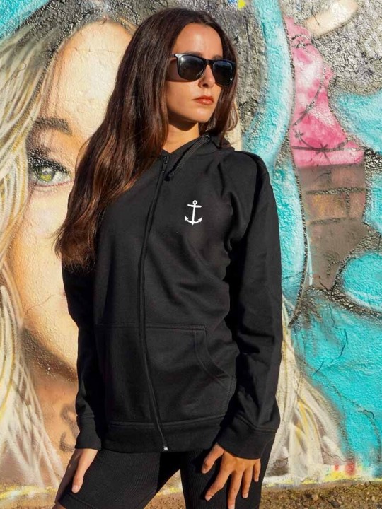 Women Hoodie with zipper Black Kalima