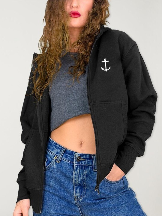 Women Hoodie with zipper Black Kalima