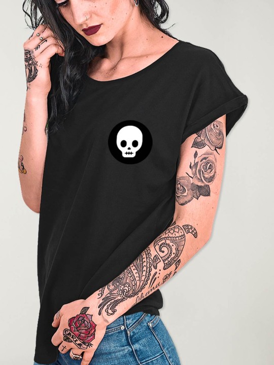 Camiseta de Mujer Negra Plain Skull Team