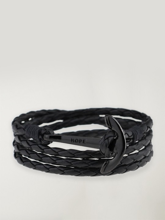 Bracciale in pelle Nero Ancora Nera Hope