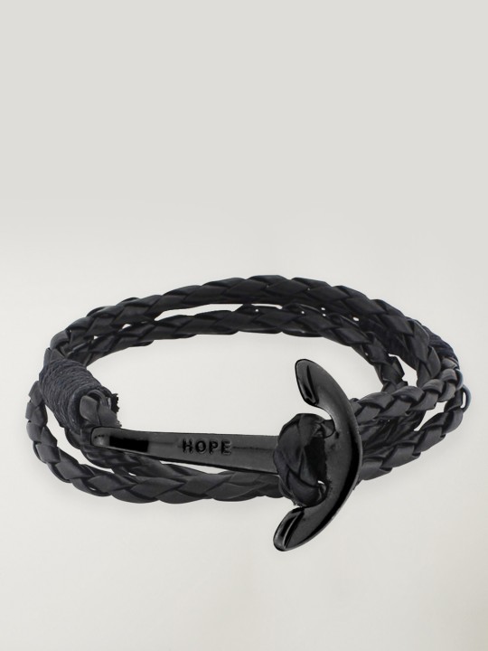 Bracciale in pelle Nero Ancora Nera Hope