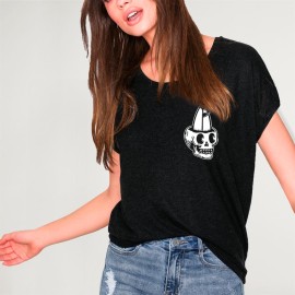 Women T-shirt Black Surfboard Skull