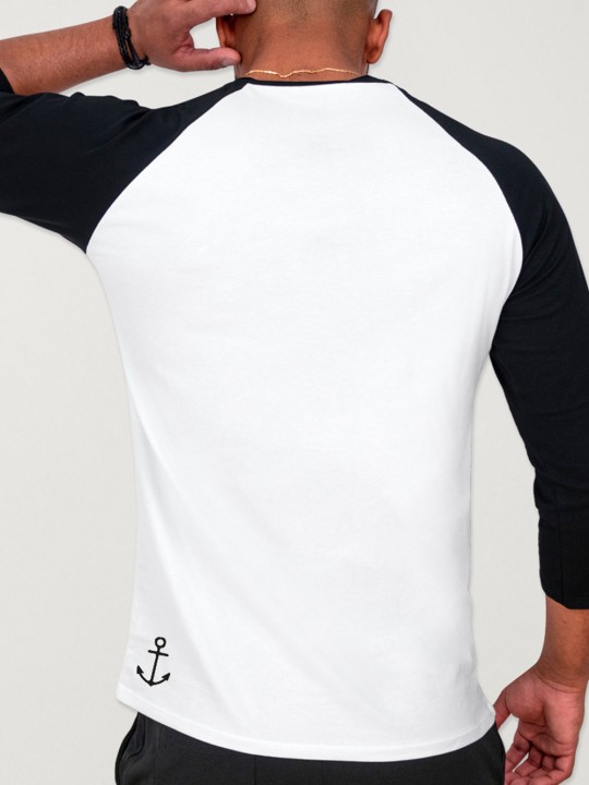 3/4 Sleeve Men T-Shirt White/Black Baseball Summer Paradise