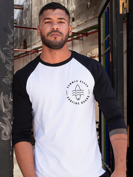 3/4 Sleeve Men T-Shirt White/Black Baseball Summer Paradise