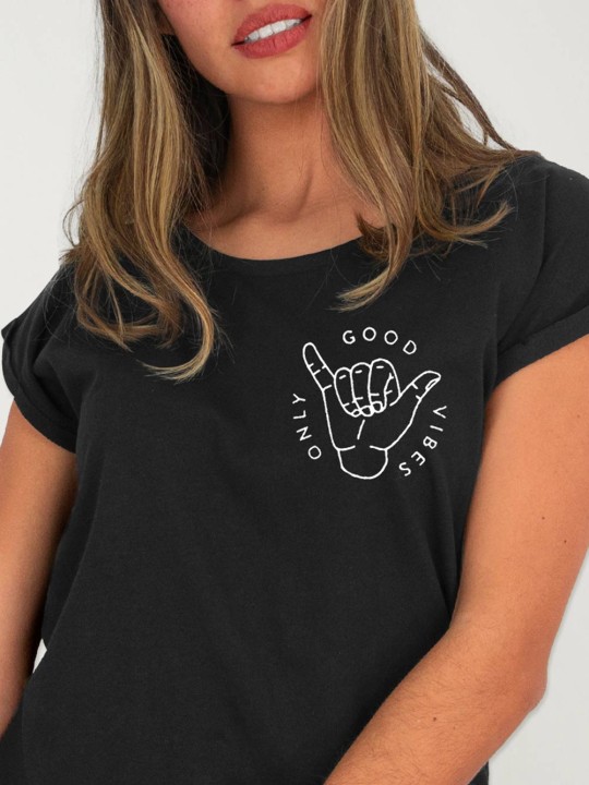 Camiseta de Mujer Negra Good Vibes