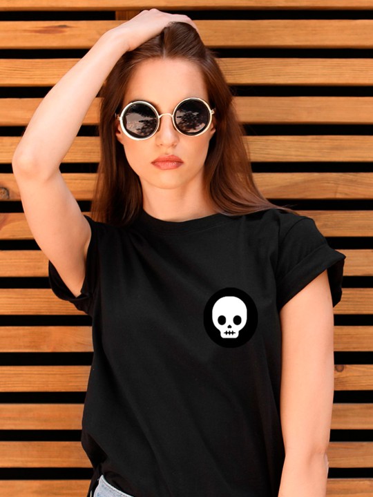 Camiseta de Mujer Negra Plain Skull Team