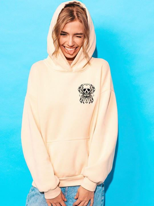 Hoodie Donna Bianco Sporco Spider Skull