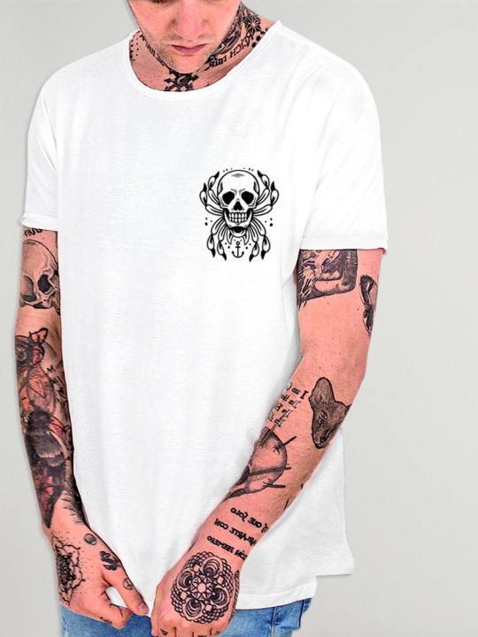 T-shirt Herren mit U-Ausschnitt Weiß Spider Skull
