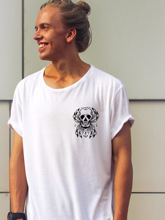 T-shirt Herren mit U-Ausschnitt Weiß Spider Skull
