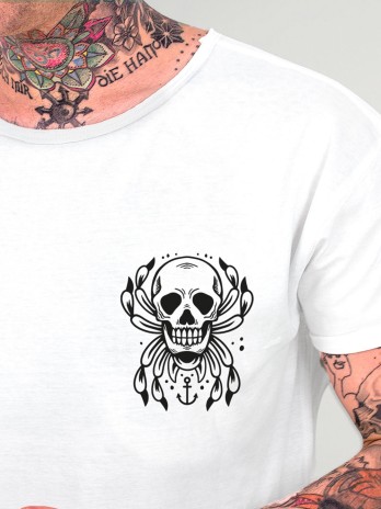 Men T-Shirt Open neck White Spider Skull