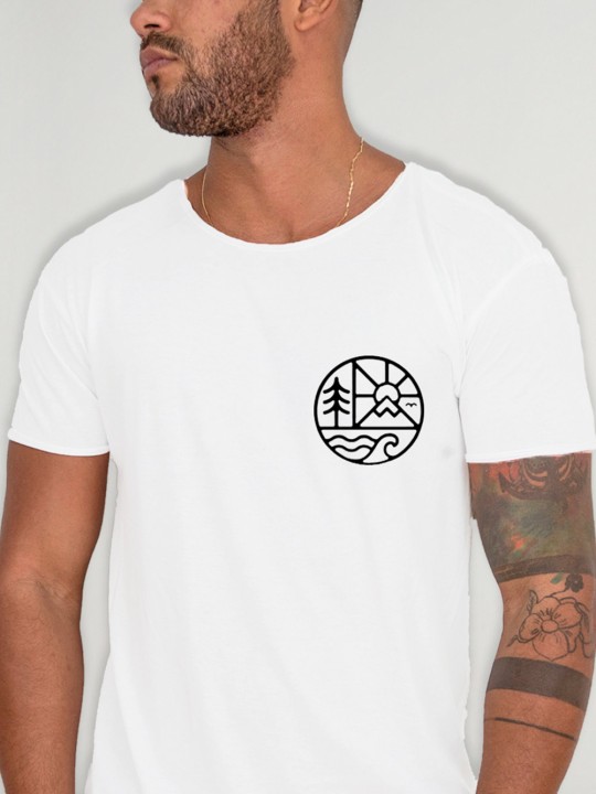 T-shirt Herren mit U-Ausschnitt Weiß Adventure