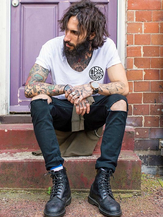 T-shirt Herren mit U-Ausschnitt Weiß Adventure