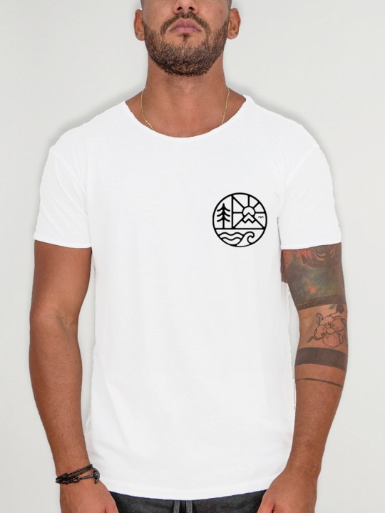 T-shirt Herren mit U-Ausschnitt Weiß Adventure