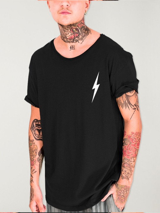 T-shirt Herren mit U-Ausschnitt Schwarz Lightning
