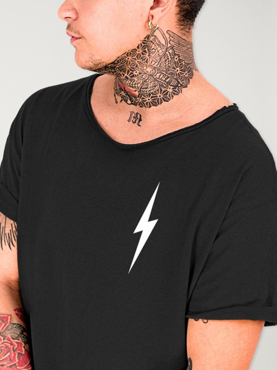 T-shirt Herren mit U-Ausschnitt Schwarz Lightning