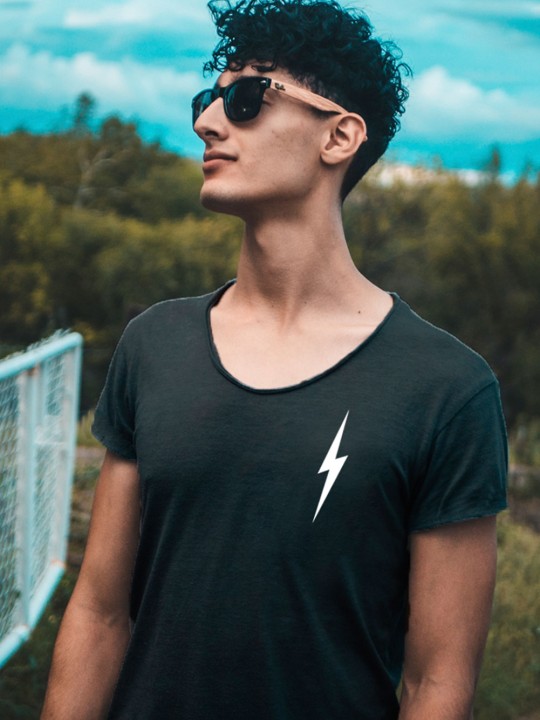 T-shirt Herren mit U-Ausschnitt Schwarz Lightning