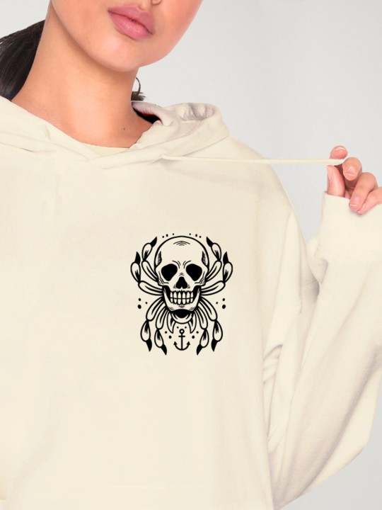 Hoodie Donna Bianco Sporco Spider Skull