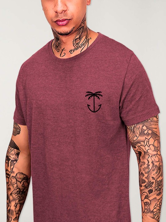Men T-Shirt Burgundy Palm Anchor Tree