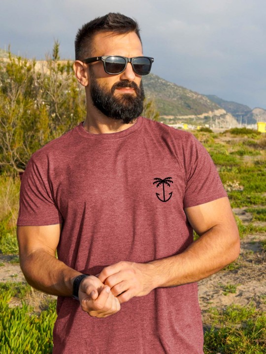 Men T-Shirt Burgundy Palm Anchor Tree