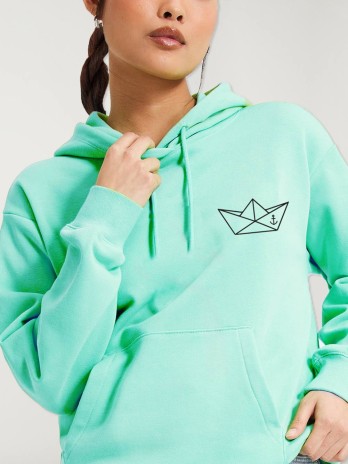 Women Hoodie Green Mint Paper Ship