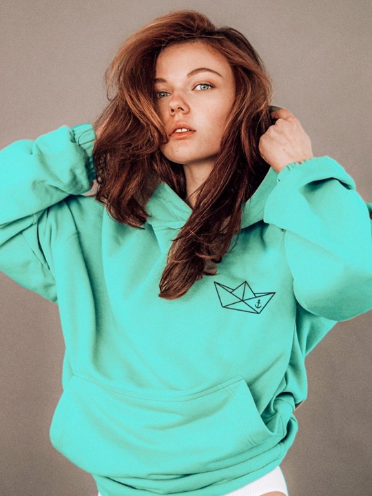 Sweat à capuche Femme Vert Menthe Paper Ship