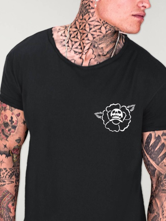 T-shirt Homme Encolure dégagée Noir Skull Rose