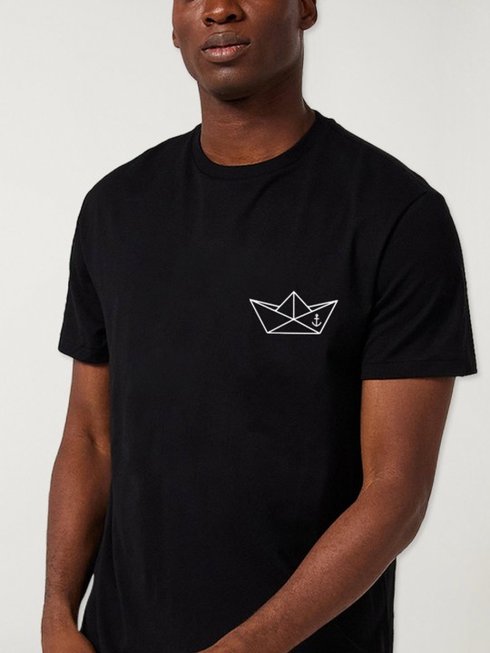 Men T-Shirt Black Paper Ship