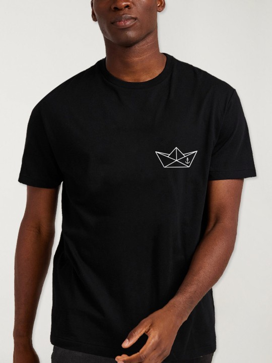 Men T-Shirt Black Paper Ship