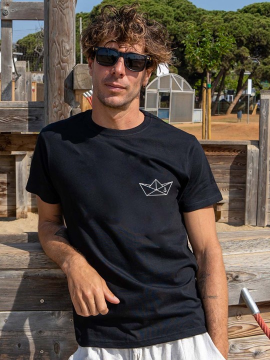Men T-Shirt Black Paper Ship