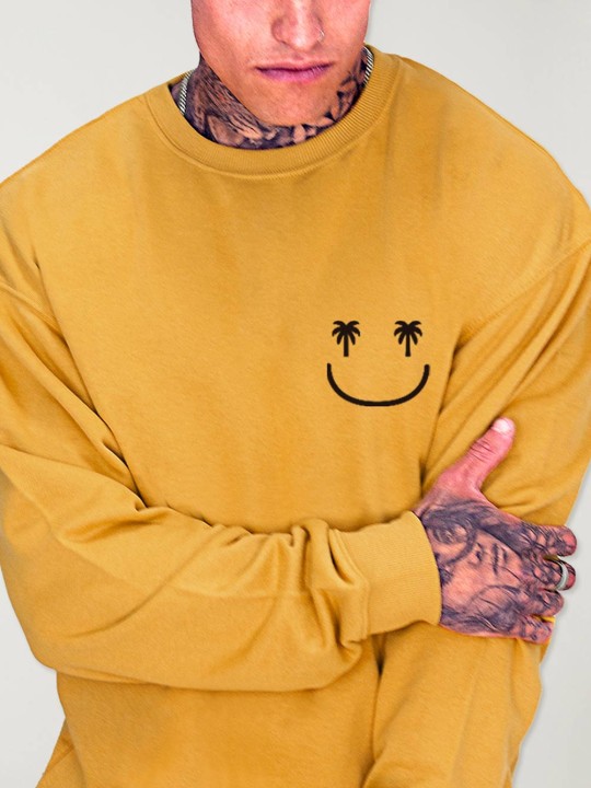 Sweatshirt de Hombre Mostaza Smiley Palm