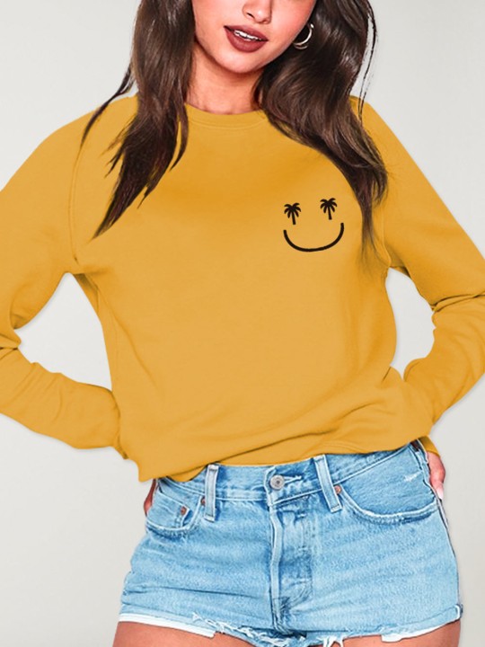 Sweatshirt Damen Senf Smiley Palm