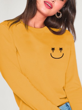 Sweatshirt Damen Senf Smiley Palm