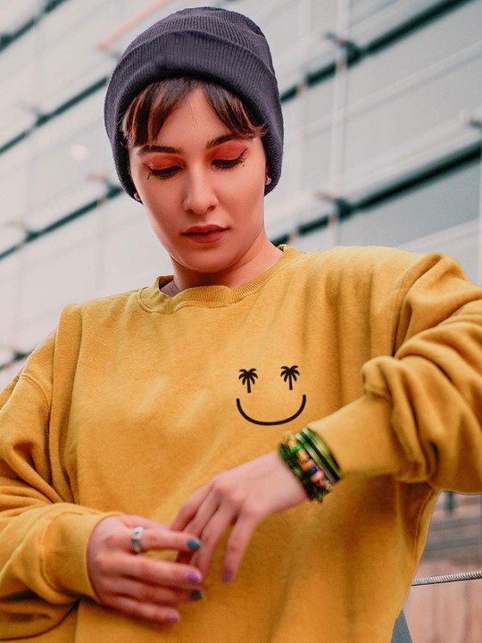 Women Sweatshirt Mustard Smiley Palm