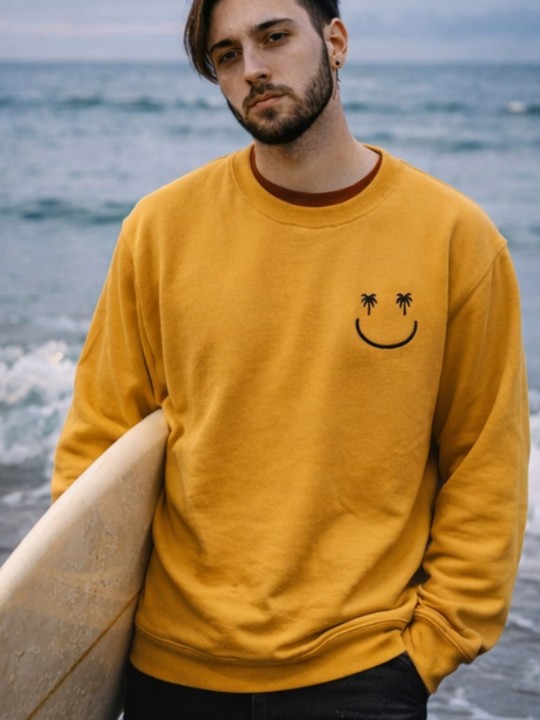 Sweatshirt de Hombre Mostaza Smiley Palm